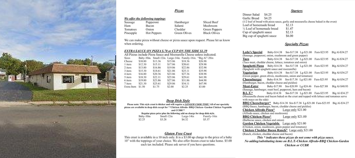 Al & Leda's Pizzeria Menu