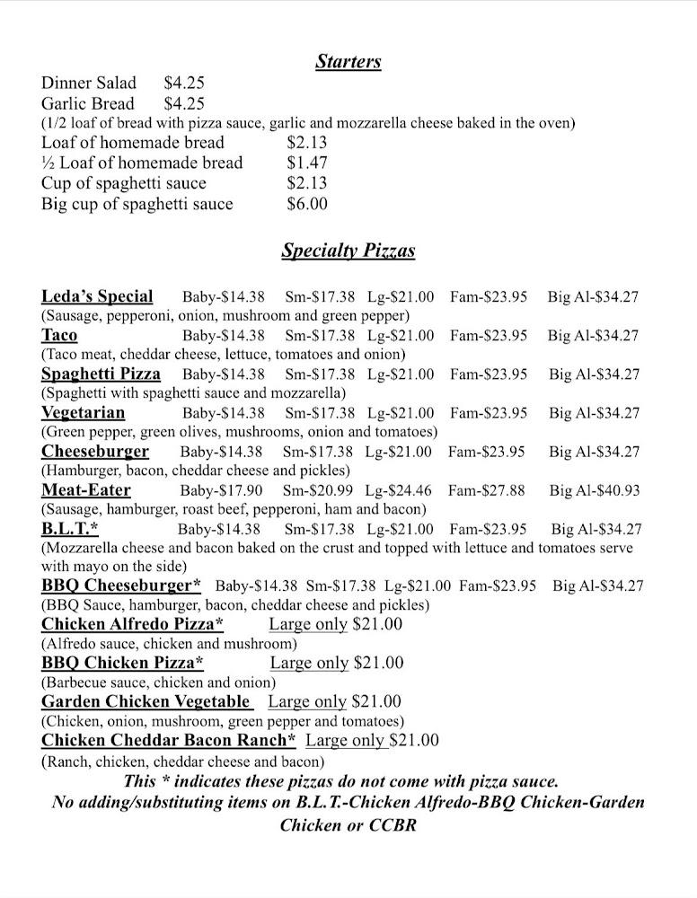 Al & Leda's Pizzeria Menu image 1